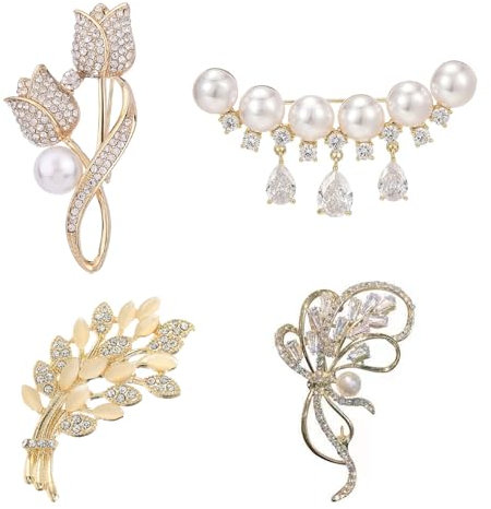 TYFGRT Lot de 4 Broches à Fleurs, Élégantes et Vintage pour Femmes, Adaptées Aux Vêtements, Foulards et Chapeaux