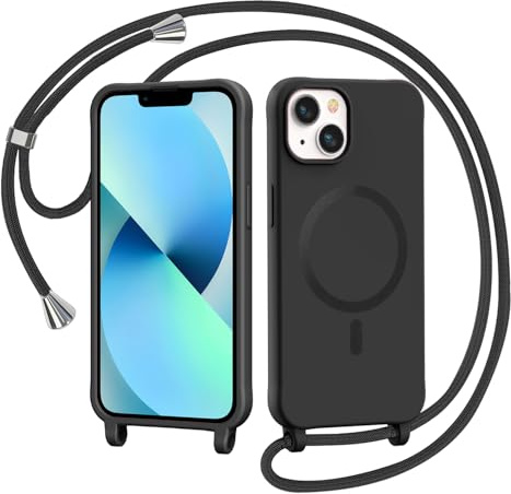 AOMYKE Mobile Phone Strap for iPhone 13 / iPhone 14, Case with Strap, Magnetic Mobile Phone Case Compatible with Magsafe for Hanging, Protective Case with Chain Cord, Soft TPU Liquid Silicone Case