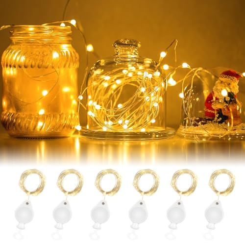 Auting luces de hadas, paquete de 6 luces led, guirlande lumineuse, micro LED, pilas, impermeable IP65, decoración, manualidades, Navidad, boda, Halloween, fiestas, jardín, terraza