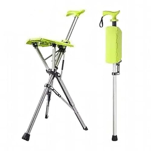 Bastone da passeggio pieghevole con sedile, sedia portatile in lega di alluminio, sgabello leggero con treppiede, antiscivolo, funzione di sblocco automatico, ideale per anziani e per viaggi
