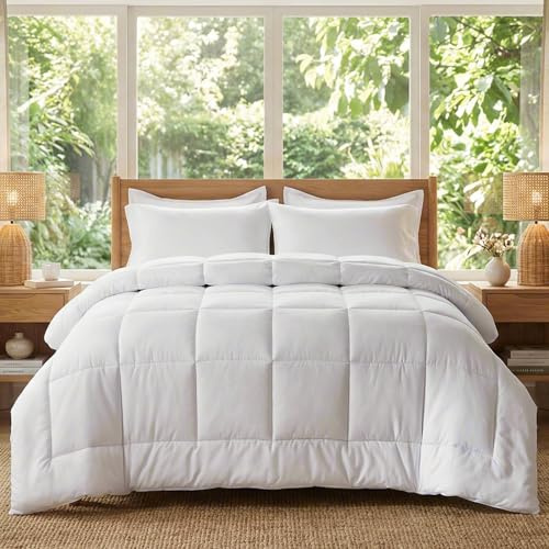VIVA FINO Piumino Letto Matrimoniale 4 Stagioni 220x240 cm,Piumino Trapunta Morbido e Leggero,Caldo e Confortevole,Traspirante in Microfibra Facile da Curare Riempimento Caldo Bianco