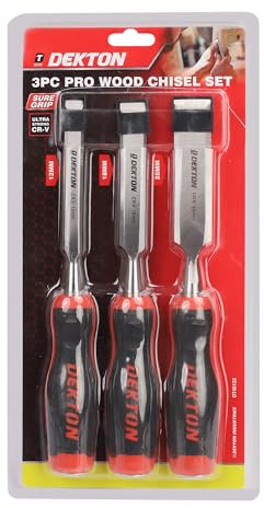 Dekton 3pc Pro Wood Chisel Set – 12, 18, 25mm Hardened Steel Blades| Ergonomic Soft Grip Handles| Ideal for Carpentry, Woodworking| Durable & Precise Chisels for Cutting, Shaping & Sculpting Wood