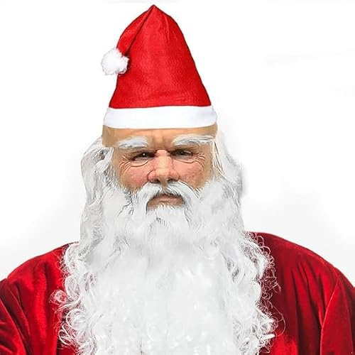 RDDAIPE Masque Pere Noel, Latex Masque Pere Noel Homme, Masque Pere Noel Adulte avec Barbe, Perruque et Sourcils, Accessoires pour Le Costume du Père Noël pour Deguisement, Fête de Noël, Mascarade