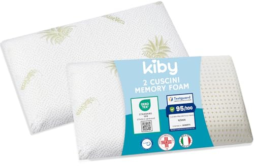 Kiby® Coppia Cuscini Memory Foam 70x40, [Dispositivo Medico], Forato con Supporto Cervicale, Fodera con Aloe Vera | Certificato OEKO-TEX® e CERTIPUR™