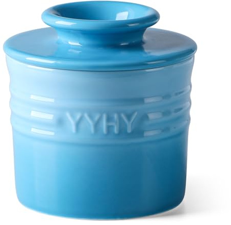 Y YHY Mantequera francesa refrigerada por agua con línea de flotación, campana de cerámica para mantequilla fresca suave y untable, color azul