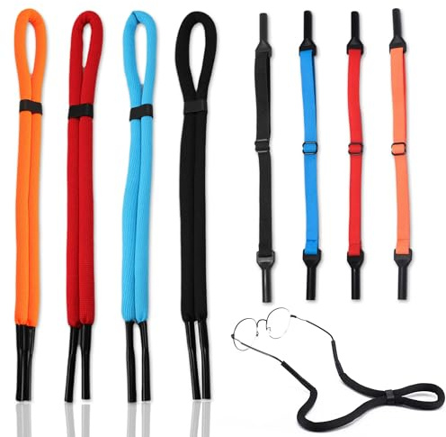 JNYUTEEN 8 Pezzi Cinturino per Occhiali, 2 Stili Cinghie per Occhiali Galleggiante Laccio Occhiali, Multicolore Laccetti per Occhiali Cinghie per Occhiali per Sport Acquatici Surfing Uomini Donne