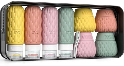Lericttor Contenitori Viaggio Liquidi 100/50 ml, 8 Pezzi Bottiglie da Viaggio Aereo in Silicone, Set di Flaconi da Viaggio con Borsa da Toilette, Boccette da Viaggio per Shampoo, Lozione, Cosmetici