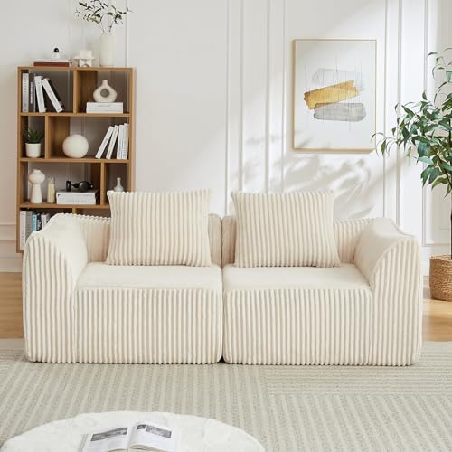 Yihomfy Canapé 2 Places Modulaire en Corduroy côtelé, canapé 185 cm Salon Moderne avec Assise rembourrée, Canapé Entièrement Compressé, 2 Coussins, Aucun Assemblage requis