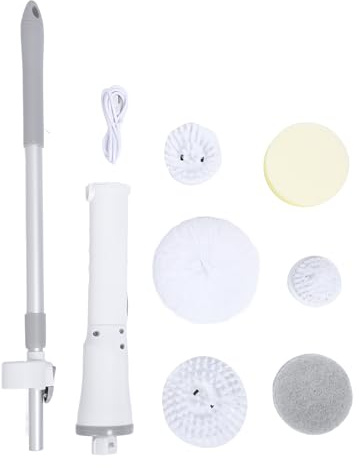 Cepillo de limpieza inalámbrico, recargable, giratorio automático, estirable, cepillo giratorio eléctrico multifuncional con 6 cabezales reemplazables para piso de azulejos de