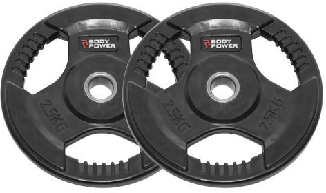 BODYPOWER 2.5Kg Rubber Encased Tri Grip Standard Weight Plates (x2)