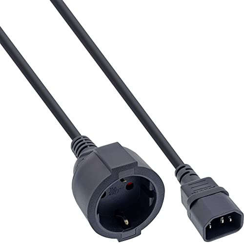 InLine 16659M Netz Adapter Kabel, Kaltgeräte C14 auf Schutzkontakt Buchse, für USV, 3m