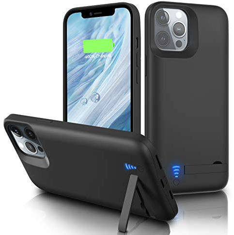 Gladgogo Akku Hülle für iPhone 12/12 Pro, [6000 mAh] Zusatzakku Ladehülle Handyhülle Tragbare Power Bank Akku, Battery Case Akkuhülle Mit klappbarem Ständer für Apple iPhone 12 Pro (6,1 Zoll)