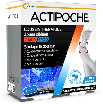 Cooper ACTIPOCHE - Coussin thermique - Thermothérapie - Contractures musculaires et douleurs articulaires - Zones ciblées - Microbilles - 1 unité