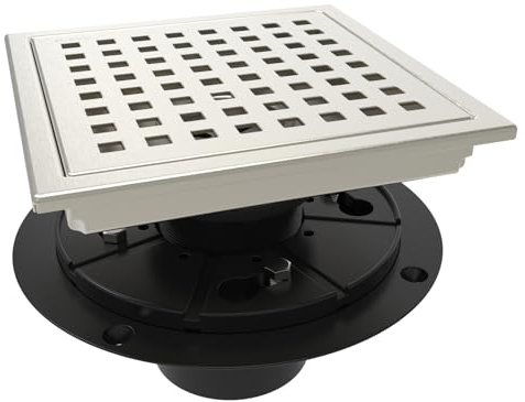 WEBANG 6 Inch Square Shower Floor Drain with Flange,Quadrato Pattern Grate Removable,Food-Grade SUS 304 Stainless Steel,Watermark&CUPC Certified,Brushed Nickel
