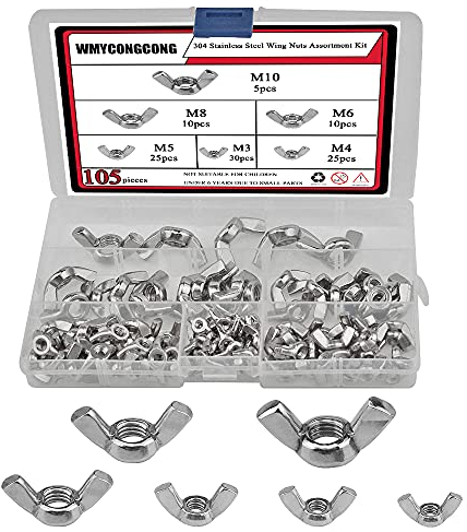 WMYCONGCONG 105 PCS Flügelmuttern-Sortiment M3 M4 M5 M6 M8 M10, Flügelmutterbefestigungen, Schmetterlingsflügelmutter aus Edelstahl 304, Handdreh-Sicherungsbefestigungen