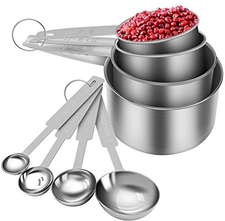 8 pezzi Cucchiai Dosatori, Measuring Spoons in Plastica, con 4 Misurini Cucchiai e 4 Misurino (Argento)