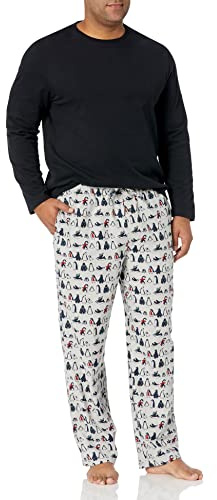 Amazon Essentials Ensemble Pyjama en Flanelle Douce pour Homme (Disponible en Grandes Tailles Larges), Noir/Pingouin, Taille L