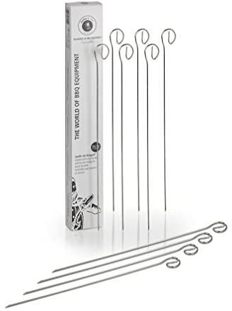 Buddy's BBQ - Lot de 12 brochettes pour barbecue - Réutilisables - En acier inoxydable - Avec poignée en anneau - Longueur : 30 cm