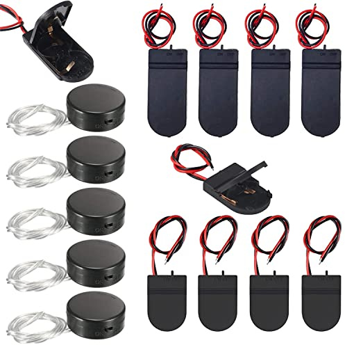 GTIWUNG Set med 15 batterihållare, batterihållare med 2 CR2032 knappceller, CR2032 1x3V 2 x 3V knappcellsbatterier, svart