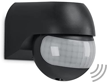 TELEFUNKEN - Bewegungsmelder, Bewegungssensor 180°, Reichweite max. 12m, inkl. Zeiteinstellung, max. 2.000 Watt, IP44, Schwarz, 77x55x70mm (LxBxH)