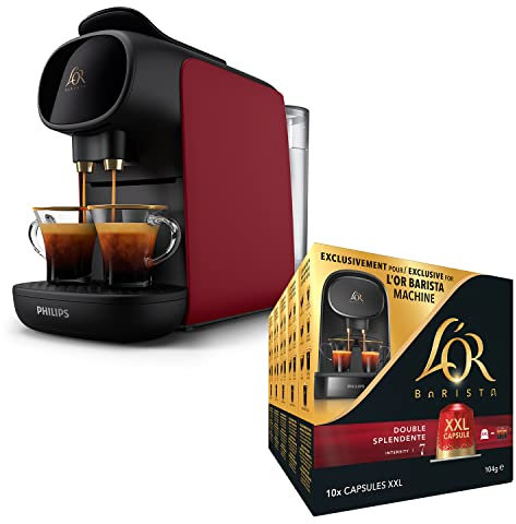L'OR BARISTA Sublime Coffee Machine Red by Philips with L'OR Double Splendente XXL 5X10PC, Double Shot, Aluminium Coffee Capsules (Total 50 XXL Capsules) Intensity 7