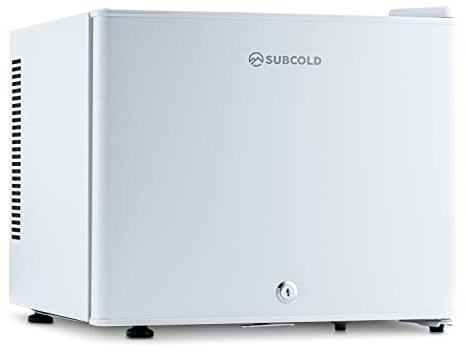 Subcold Aire20 LED Mini Fridge | 20L Small Table Top Model | Quiet Frost Free Fridge for Bedrooms & Hotels | Lockable with Solid door & interior LED light (White)