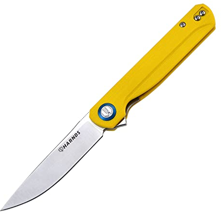 HARNDS Wind Coltello Pieghevole Tascabile Lama in Acciaio Sandvik con Manico G10, Coltello Serramanico Integrato Cuscinetto a Sfere per Caccia, Campeggio, Sopravvivenza(Giallo)