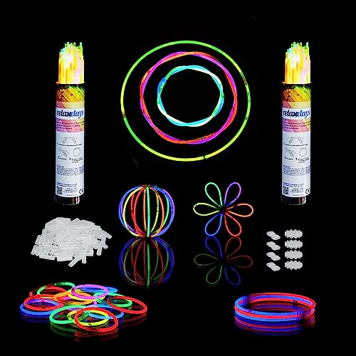 Relaxdays Knicklichter, 200 Stück, mit Verbindern für Armreifen & Bälle, 7 Farben, Neon Leuchtstäbe Party Set, bunt