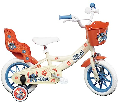 ALBRI Stitch Vélo de 12 Pouces avec Panier et Porte-ambole, Bicyclette pour Fille, Blanc