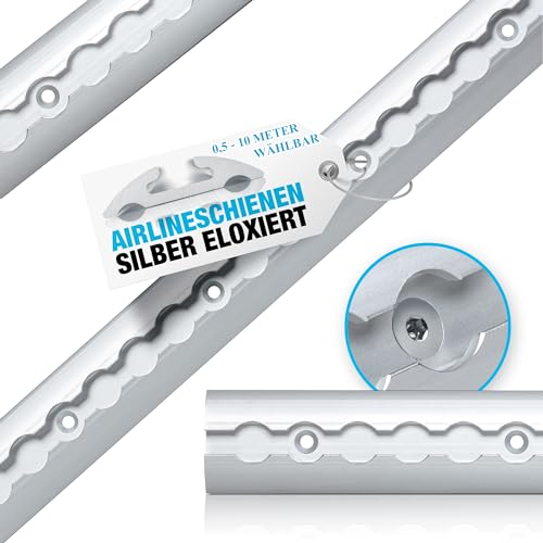 NTG Airlineschienen Set 0,5-10 Meter - TÜV Zertifiziert - halbrunde Form - Ladungssicherung für LKWs und Wohnmobile - Gebohrte Zurrschiene Aluminium Silber - Zurrleiste | (0,5 Meter)