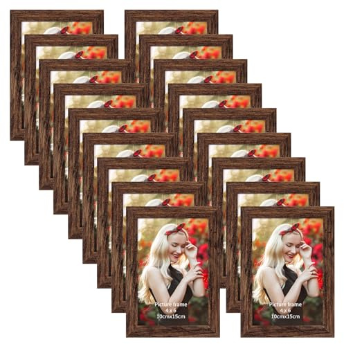 EYMPEU 18-Pack 6x4 Photo Frame, Slim Brown Picture Frames 6x4, Elegant Design for Wall and Table Decoration