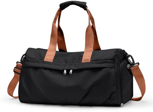 HYC00 Sport Duffel Bag Damen Sporttasche mit Schuhfach Reisetasche Damen Weekender Travel Bag Handgepäck Tasche Fitnesstasche Schwimmtasche Trainingstasche Übernachtungstasche,Schwarz Braun