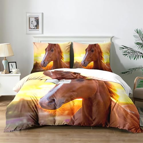 Yzehomijia Housses de Couette Cheval 220×240 cm, Enfant Parure de lit imprimé Cheval 3D，1 Housse de Couette en Microfibre + 2 Taies d'oreiller 65×65 cm.（C1×220）