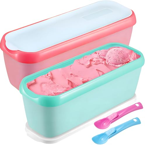 Lot de 2 Bacs à Glace Maison de 1,5 Litre avec Cuillères, Récipients Réutilisables pour Accessoires d'Ustensiles de Cuisine