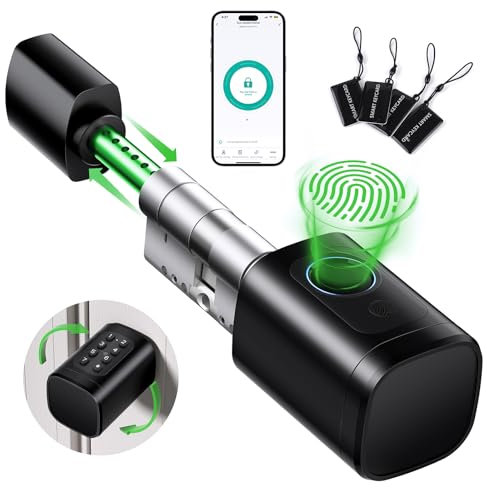ICARE Türschloss Fingerabdruck Smart Lock, Verstellbarer Schließzylinder 60-90mm(30/30,45/45), Elektronisches Türschloss Haustürschloss mit RFID, App, Bluetooth, Tasten Smart Türschloss mit Zahlencode