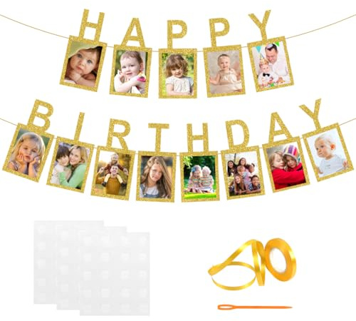 Fotogirlande zum Geburtstag Happy Birthday, Happy Birthday Foto Girlande, Happy Birthday Banner, Hängende Foto Wanddekoration für Party Deko Mädchen Jungen