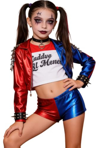 LUXFAB Ladies Girls Kids Halloween Costume Shiny Wet Look Jacket Leggings Pants Women Metallic Red Blue Hot Sexy Shorts Low Rise Hot Pant (UK, Age, 13 Years, Regular, Red & Blue Hotpant)