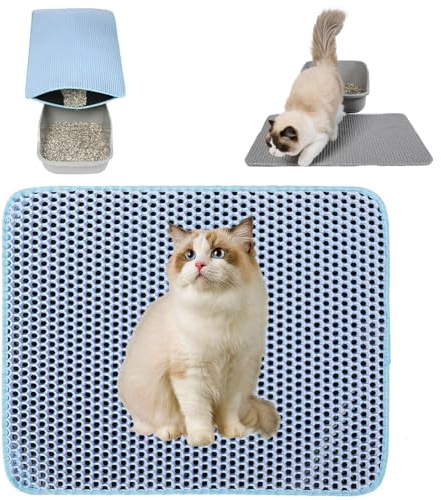 ZVD Tapis Litiere Chat,Tapis de Litière pour Chat Avec Couche Antidérapante,Tapis pour chat Imperméable, Antidérapant, Tapis Chat,Tapis de Toilette Chat pour Les Types de Chat Bac à Litière (Bleu)