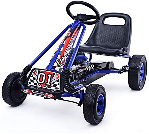 COSTWAY Go Kart Racing para Niños Coche de Pedal Asiento Ajustable con Ruedas de Goma Embrague y Freno Infantil Juguete (Azul)