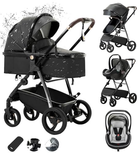 Zkiprm Carrito bebé 3 en 1, Sistema de viaje con Silla de Paseo & Silla de Coche, con Revestimiento de lluvia, Chasis de aluminio, Cochecito de ciudad plegable con una sola mano para niños de 0 a 4