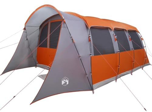 vidaXL Tents with Roof Grey and orange 576 x 325 x 213 cm Polyester, Garden and Terrace, Modern Camping Tent, Collapsible, Waterproof, UV Shield, Outdoor Adventure, Easy Setup, Portable Gear
