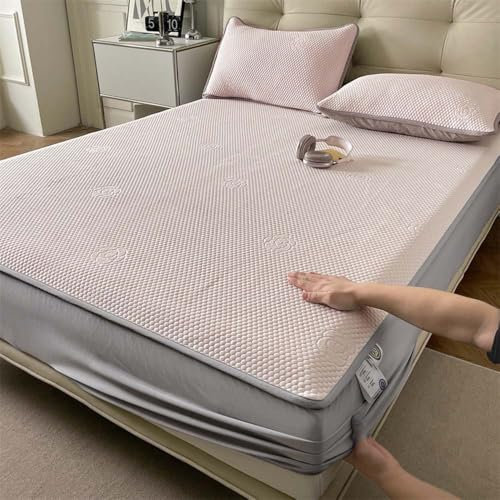 Protector de colchón Cooling Protector de Colchón Pad Cubierta de la Cama y Funda de Almohada Set, Transpirable Bolsillos Profundos Funda Protectora antialérgica antiácaros (C,180x200cm)