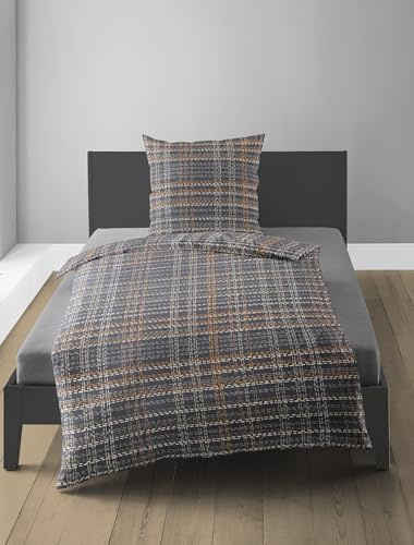 Bierbaum Ropa de Cama 4143 de Franela de 100% algodón, diseñada en Alemania, Grafito 10, 135 x 200 + 80 x 80 cm