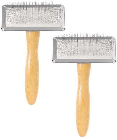 sourcing map 2 Pcs Wool Carder, Hand Carding Brush 2 Medium Wooden Pet Grooming Tool for Needle Felting Pet Grooming Weaving Craft Supplies, Silver, Wood Color