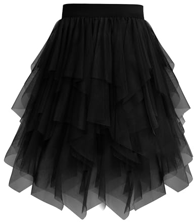 Vlazom Falda de Tul para Mujer Falda Tutú de Tul Irregular con Cintura Elástica, Falda Plisada Informal de Gasa para Fiesta de Graduación S-XXL