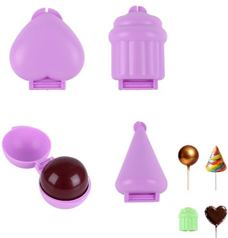 Penitue 4pz Stampo Cake Pop Set, Cuore Rotondo Sfera Cupcake Forma Stampa Utensili Riutilizzabile Plastica Torta Lollipop Taglierina e Spingitore per DIY Casa Cottura Dolci (Viola)