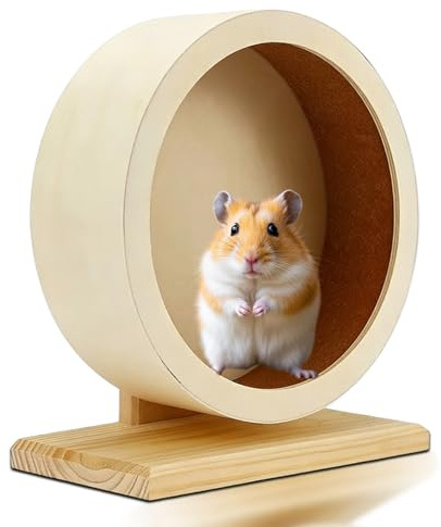 Rueda silenciosa para hámster, diámetro de 15 cm, rueda de hámster con tiras de corcho, rueda de madera para hámsters, jerbos, ratones, chinchillas y otros animales pequeños
