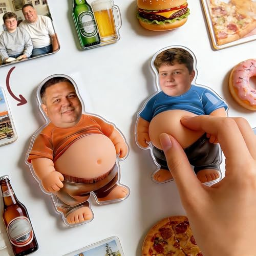 Magnete da Frigo Personalizzato con Viso e Pancia Morbida Anti-Urto Calamite Frigo con Foto e Pancia Morbida da Spremere Idea Regalo Originale per Compleanno Festa della Mamma Donna Uomo e Amici
