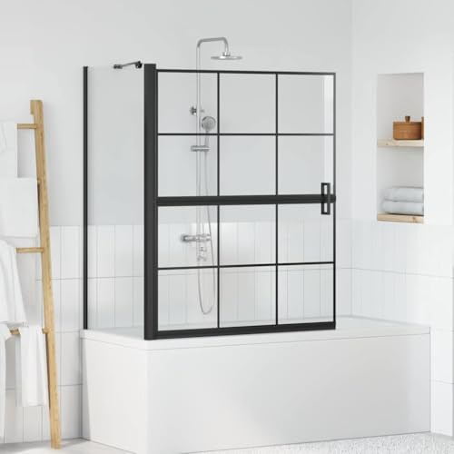 Basinlix Paraguas de ducha de baño negro transparente 100 x 68 x 128 cm vidrio templado plegable para baño antisalpicaduras y mampara de ducha, incluye accesorios de montaje, ajuste flexible, duradero