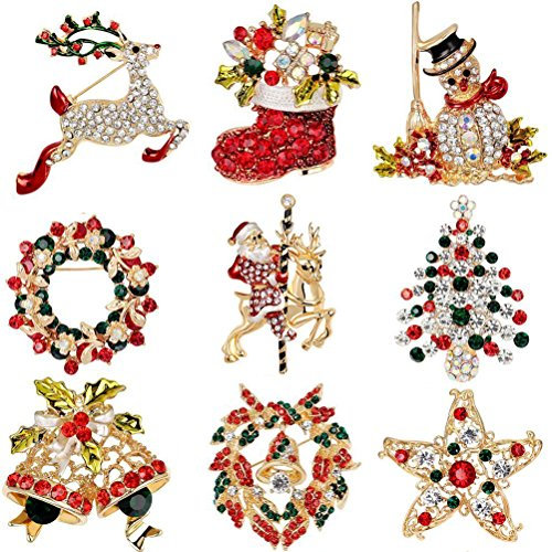 Elegant Rose Spilla natalizia 9 multicolore strass cristallo Xmas regalo per gioielli ornamenti regali di Natale, cristallo, Cristallo